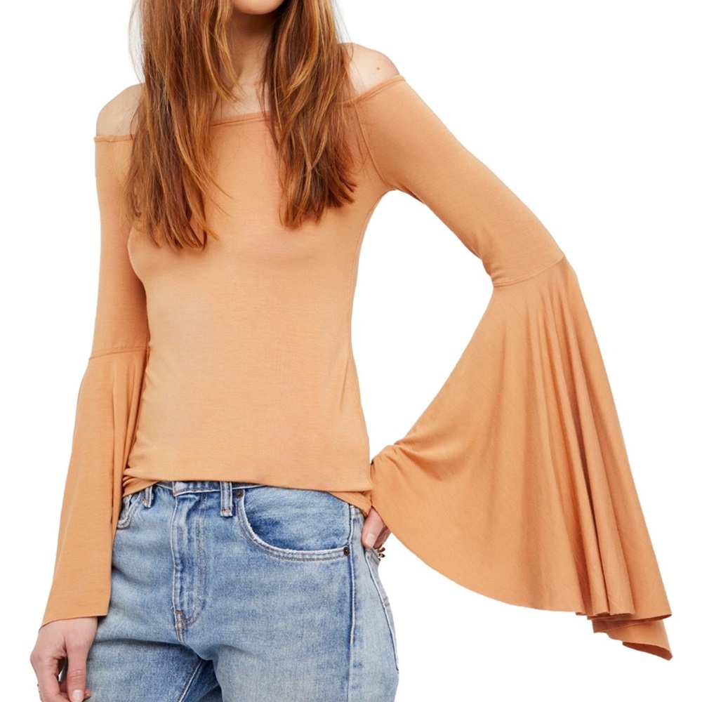 Free People Birds of Paradise Bell Sleeve Top in Orange (XS)